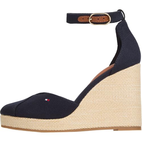 Tommy Hilfiger Alpargatas de cuña Mujer Flag Closed Toe con correa de tobillo, Azul (Space Blue), 38