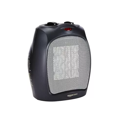Amazon Basics Calefactor de cerámica, 1800 W, con termostato ajustable, Negro