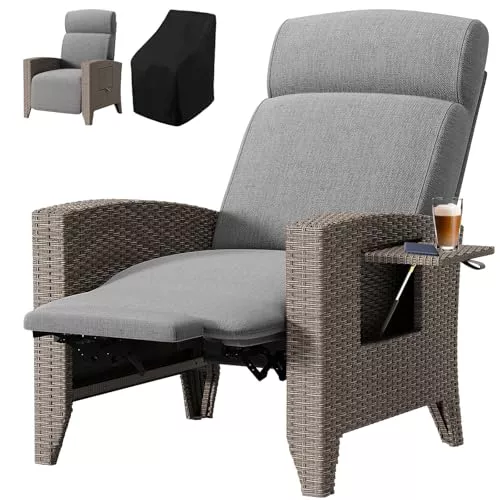 Tumbonas Jardin Exterior, Tumbona Jardin, Capacidad de Carga 200 Kg, áNgulo Ajustable 160°, Mesa Auxiliar Incorporada, SillóN de RatáN con Cojines ExtraíBles, Adecuado para JardíN, Piscina, BalcóN