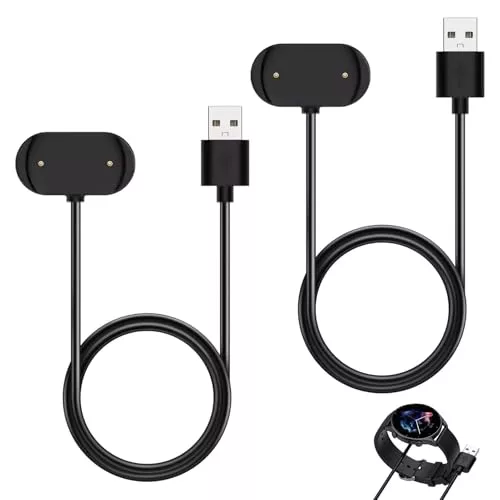 2 Piezas Cargador Compatible con Amazfit GTR 4 3/GTR 3 4 Pro, GTS 3 4, T-Rex 2 T-Rex Ultra/Cheetah Pro, USB 2 Pins Cable de Carga 100cm, Reloj Inteligente Accesorios, Base de Carga Magnética, Negro