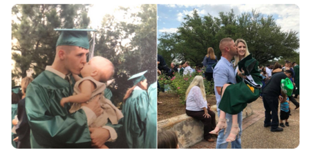 Se graduó con su hija en brazos y 18 años después ambos recrearon la misma foto en la graduación de ella