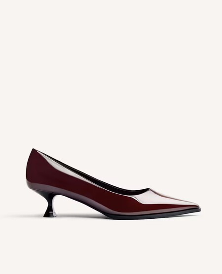 Zapatos Tacon Comodo Almendrado Bajo Elegantes Burdeos Piel