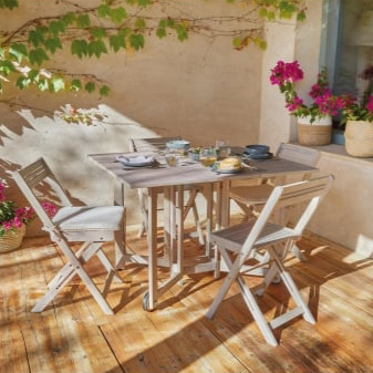 Conjunto de Balcón Mesa + 4 Sillas Madera de Acacia, Corfú 