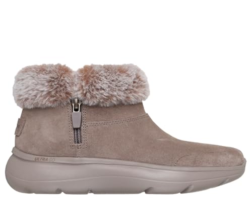 Skechers Botas de tobillo Encore con capucha de nieve para mujer, Gamuza gris pardo oscuro, 37 EU