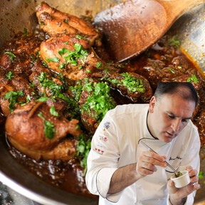 Pollo muy jugoso del chef José Andrés: "Lo dejo marinando toda la noche con vino tinto, un poquito de ajo, apio, zanahoria, cebolla y chalota” 
