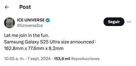 Let me join in the fun. Samsung Galaxy S25 Ultra size announced: 162.8mm x 77.6mm x 8.2mm