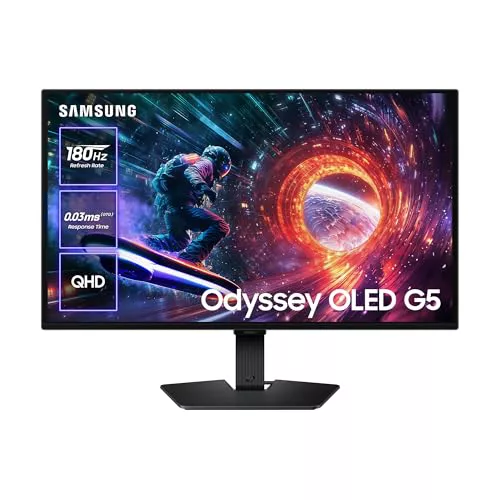 Samsung Odyssey OLED G5 G50SF 27", QHD, 2560x1440, 180Hz, 0.03ms(GTG),16:9, 1,000,000:1, FreeSync, 200 CD/m², HDMI, HDR10, Negro, LS27FG502SUXEN