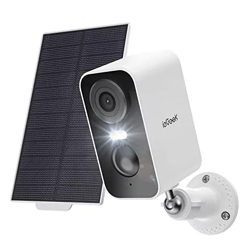 ieGeek Cámara Vigilancia WiFi Exterior Solar, 2K Camaras de Vigilancia sin Cables, Batería Incorporada, Visión Nocturna en Color, Detección de Movimiento Humano PIR, Audio de 2 Vias