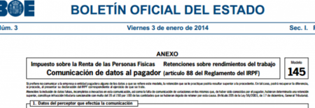 Se modifica el modelo 145 para adaptarlo a la normativa fiscal