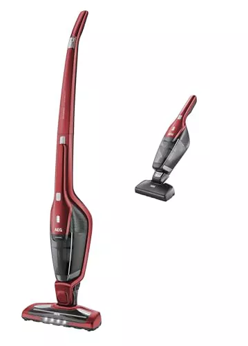 AEG CX7-2-45AN Aspiradora Sin Cable, Autonomía de 45 min, 18 V, 2 Velocidades, Cepillo 180º con LED, Aspiradora de Mano Especial Mascotas, Depósito de 0,5 L, Rojo