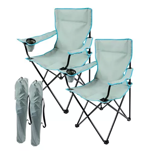 Nordiq - Silla de Camping Plegable Pack 2 - con Respaldo Transpirable para Playa y Exterior con Portavasos y Bolsa de Transporte - 65x90x110cm - Acero - Peso Máximo Soportado 110 kg Gris Claro