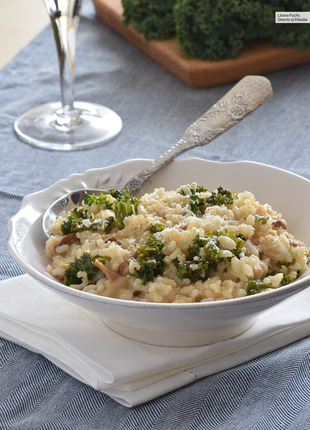 Risotto integral de kale y setas: receta con extra de fibra