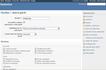 Perfiles en Redmine