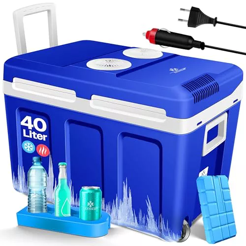 KESSER® Nevera eléctrica portátil 40L con ruedas | Calienta y enfría | Termoeléctrica | Mini nevera | 12V y 230V | Para coche, camping y enchufe | Modo ECO | Incluye acumuladores de frío | Azul