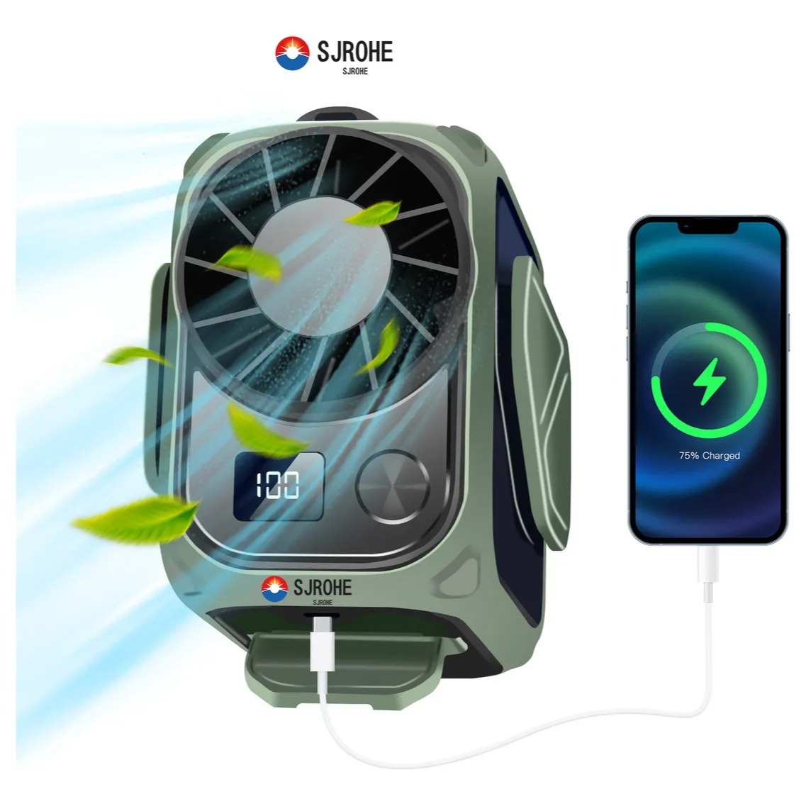 Ventilador power bank con linterna de 10,000 mAh 