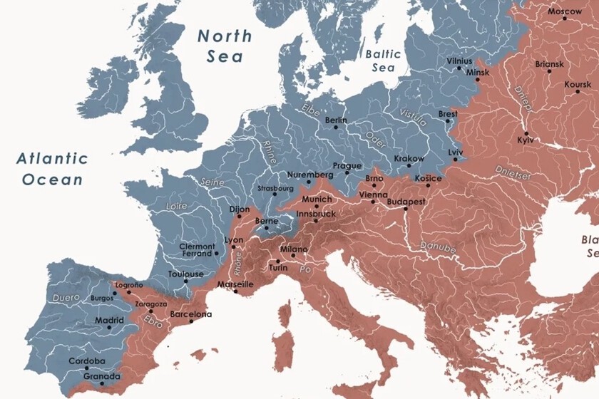 La gran divisoria europea: el mapa que parte en dos el continente a través de sus dos grandes cuencas hidrográficas