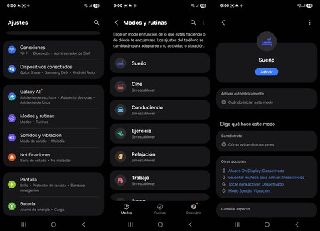 Modos y rutinas en un Galaxy