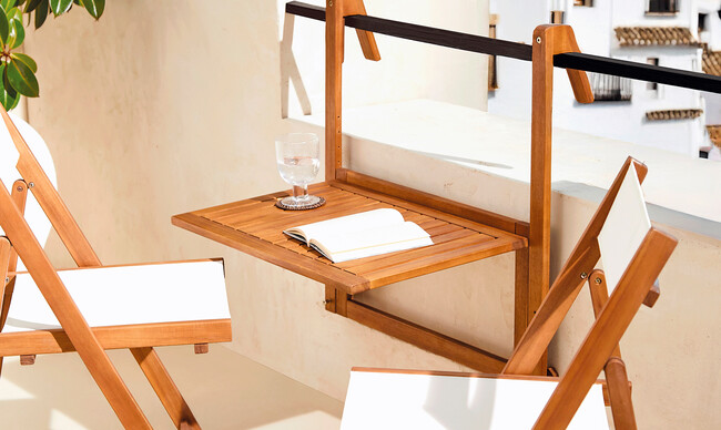 Mesa Plegable De Balcon De Madera De Acacia