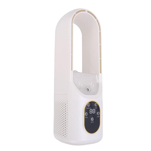 Ventilador Sin Aspas de 6 Velocidades, Ventilador de Escritorio Silencioso con Luz LED de 5 Colores, 6 Velocidades y Temporizador para Dormitorio, Casa, Oficina