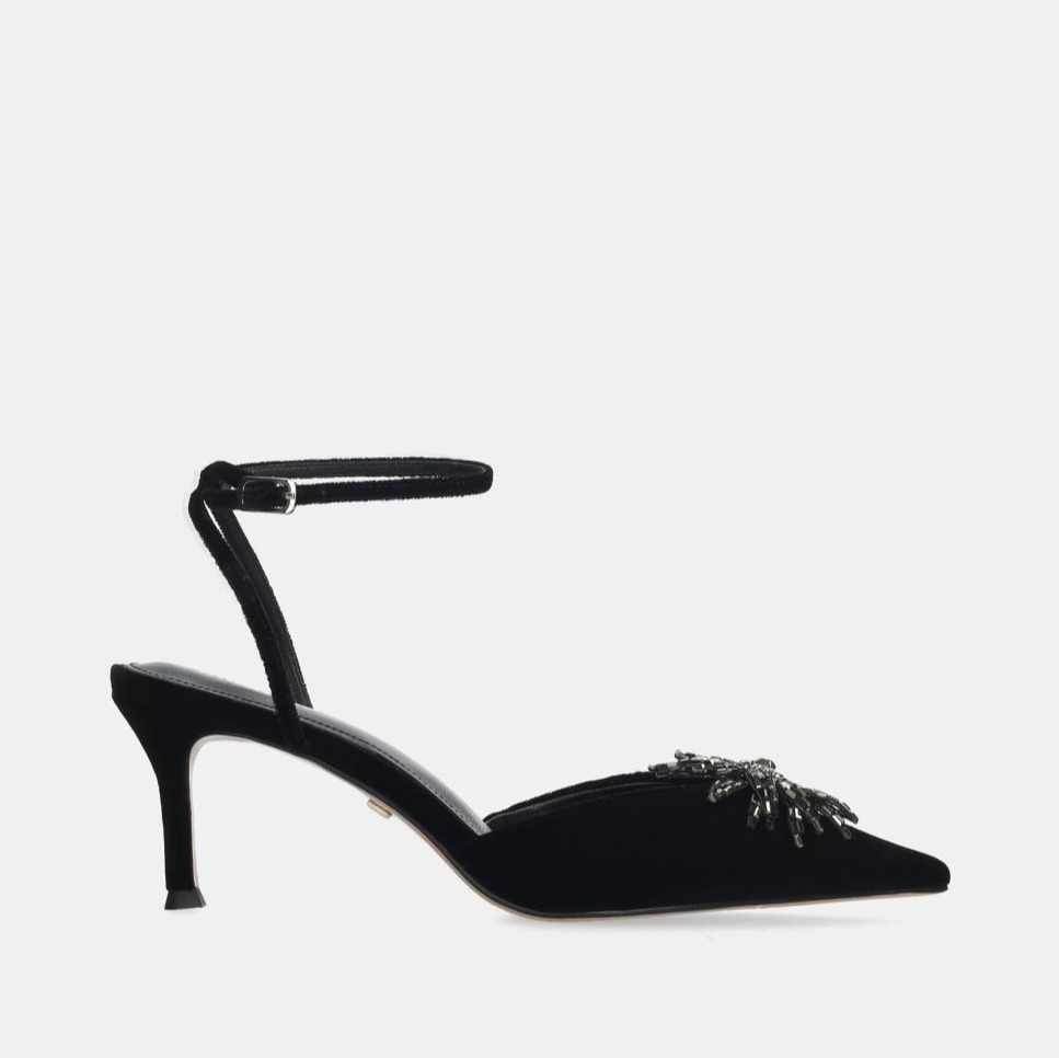 Lola Cruz - Sandalia tacon de textil punta afilada.