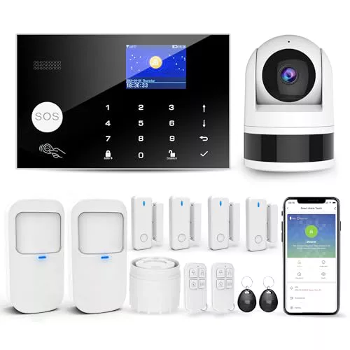 Sistema de Alarma doméstica con Cámara, Kit de Alarma Casa WiFi + gsm con Aviso App Teléfono