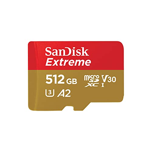 SanDisk 512GB Extreme microSDXC UHS-I Memory Card with Adapter - C10, U3, V30, 4K, 5K, A2, Micro SD Card