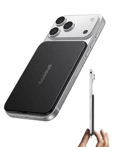 Baseus Picogo AM71 - Cargador portátil Magsafe Ultra Delgado de 0,69 cm, 5000 mAh, certificación CCC, con Cable USB-C de 20 W, batería Externa inalámbrica para iPhone 17/16/15/14/13, Negro
