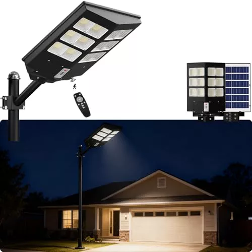iodoo Focos Solares con Sensor de Movimiento 3600 W, 240 LED 36000 lm Iluminación Gran Angular Farolas Solares, IP66 Resistente Alagua, Foco Solar Exterior para Patios y áreas de Juego