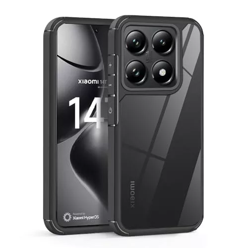 Loyhee Funda para Xiaomi 14T 5G (6.67"), Protección contra Caídas Grado Militar Antigolpes, Carcasa Respaldo Transparente PC Antiarañazos + Marco TPU Suave, Antihuellas - Negro
