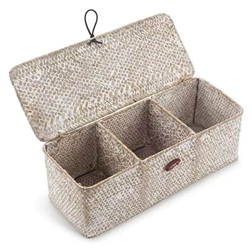 Cestos Almacenaje Seagrass con Tapa Caja Mimbre Rectangular con Compartimentos 