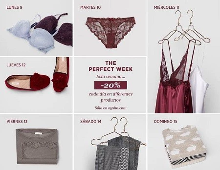 Compra pagando un 20 % menos en 'The Perfect Week' de Oysho 