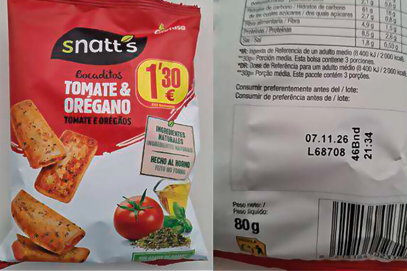 Alerta alimentaria por presencia de partículas metálicas en snacks de tomate y orégano de la marca Snatt´s
