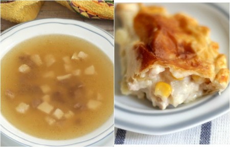 Sopa casera y empanadillas con maíz. Dos maneras originales de aprovechar los restos de pollo asado