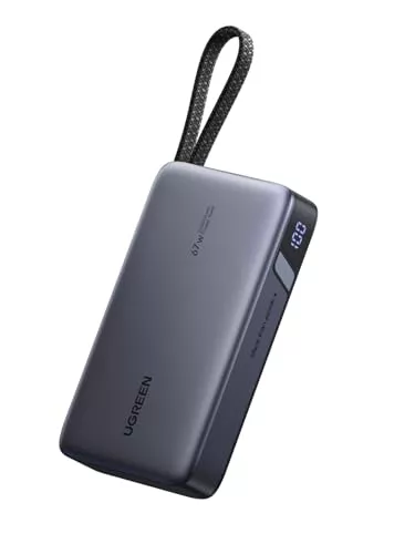UGREEN Nexode Batería Externa Portátil 20000mAh de 67W con Cable USB-C Integrado. Power Bank Carga Rápida con Pantalla LED Compatible con iPhone 17, 16, 15, 14, Galaxy S25, S24 y xiaomi.