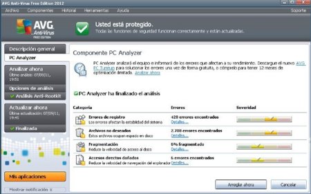 Problemas detectados por AVG 2012