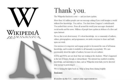 Más de 162 millones de usuarios visitaron ayer la "página oscurecida" de Wikipedia