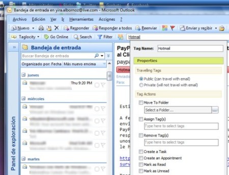 Taglocity, Microsoft Outlook con etiquetas al estilo Gmail