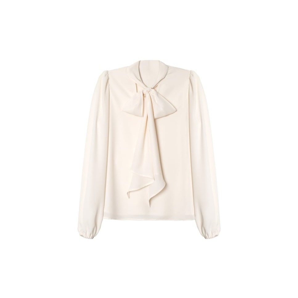 The-Are - Blusa de mujer manga larga con escote en pico y lazada 