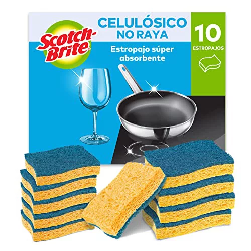Scotch-Brite Estropajo celulósico no raya, 10 unidades - estropajo altamente absorbente ideal para tareas de limpieza cotidianas