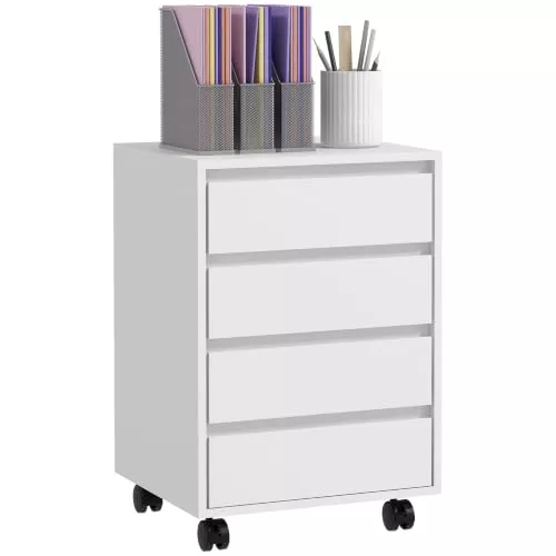 HOMCOM Cajonera de Oficina Cajonera de Escritorio 46x40x65 cm Blanco