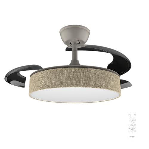 Cecotec Ventilador de Techo con Luz con 3 Aspas Retráctiles EnergySilence Aero 3666 Invisible Textile. 30W, Motor DC, Diámetro 36", 3 Tonos LED, Mando, 6 Velocidades, Temporizador, Diseño en Tela
