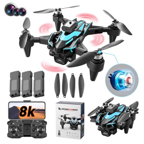 JCMO Mini Drones con cámara 8K, Dron con motor sin escobillas con 3 baterías, Mini Dron Juguetes para Principiantes Adolescentes.