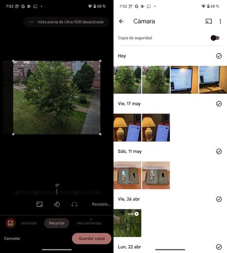 Google フォトで HDR 写真を編集する場合、保存できるのはコピーのみであり、それらは重複します