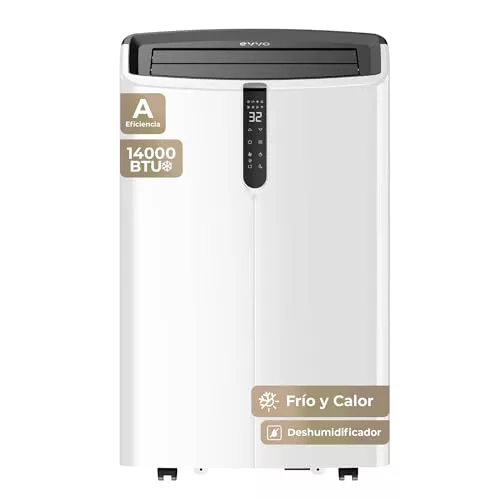 EVVO Clima Silent - Aire Acondicionado Portátil hasta14000 BTU con Bomba de Calor - Pingüino Frío y Calor, Deshumidificador, Modo Noche y Función Turbo. Incluye Kit de Ventana (P14)