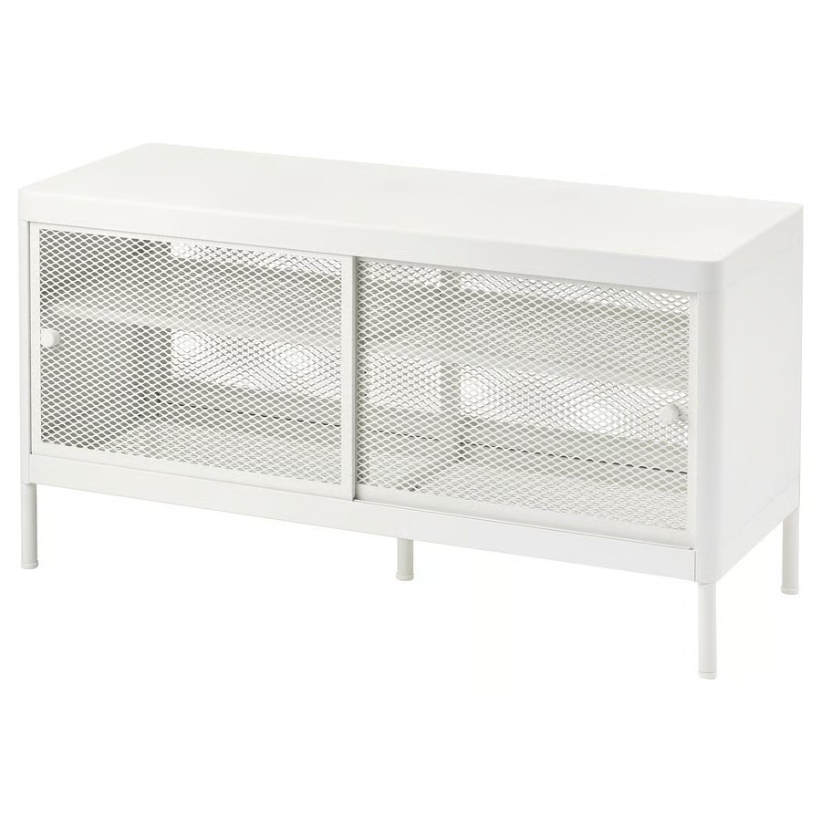 Banco zapatero con puerta corredera, blanco, 100x37 cm
