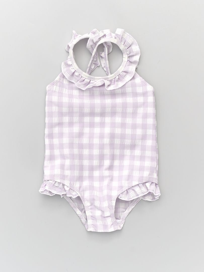 Bañador estampado 'vichy' blanco y lila