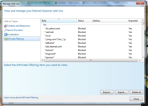 Filtro InPrivate de Internet Explorer