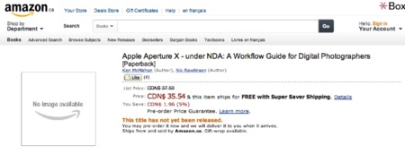 La web de Amazon Canada muestra un libro sobre Aperture X, ¿error o desliz?