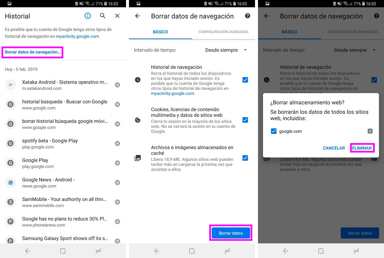 Cómo borrar el historial de búsqueda de Google desde un móvil Android