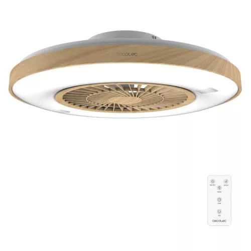 Cecotec Ventilador de Techo con Luz EnergySilence LampAero 600 InsideWood. Motor DC, 20W, LED de 45W, 5 Aspas de 24", Control Remoto, 3 Velocidades, 3 Tonos de luz, Temporizador, Modo Winter/summer